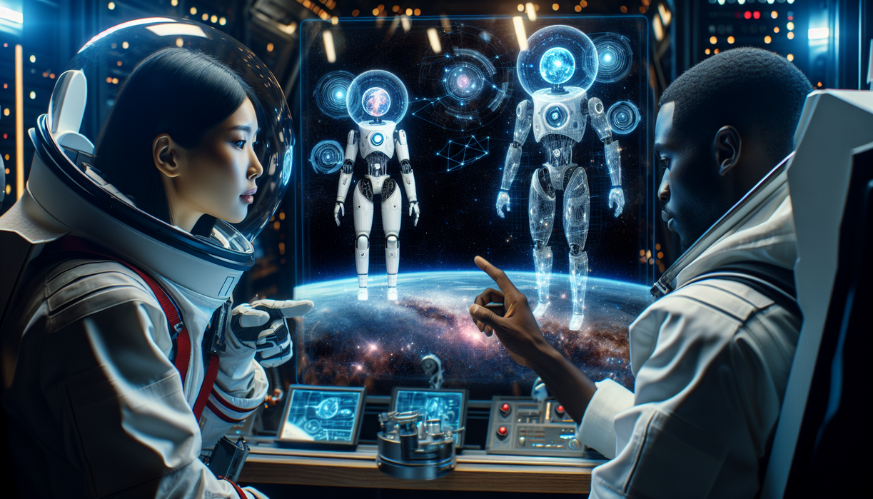 alt_text: Two virtual robots assist astronauts in planning and executing space missions.