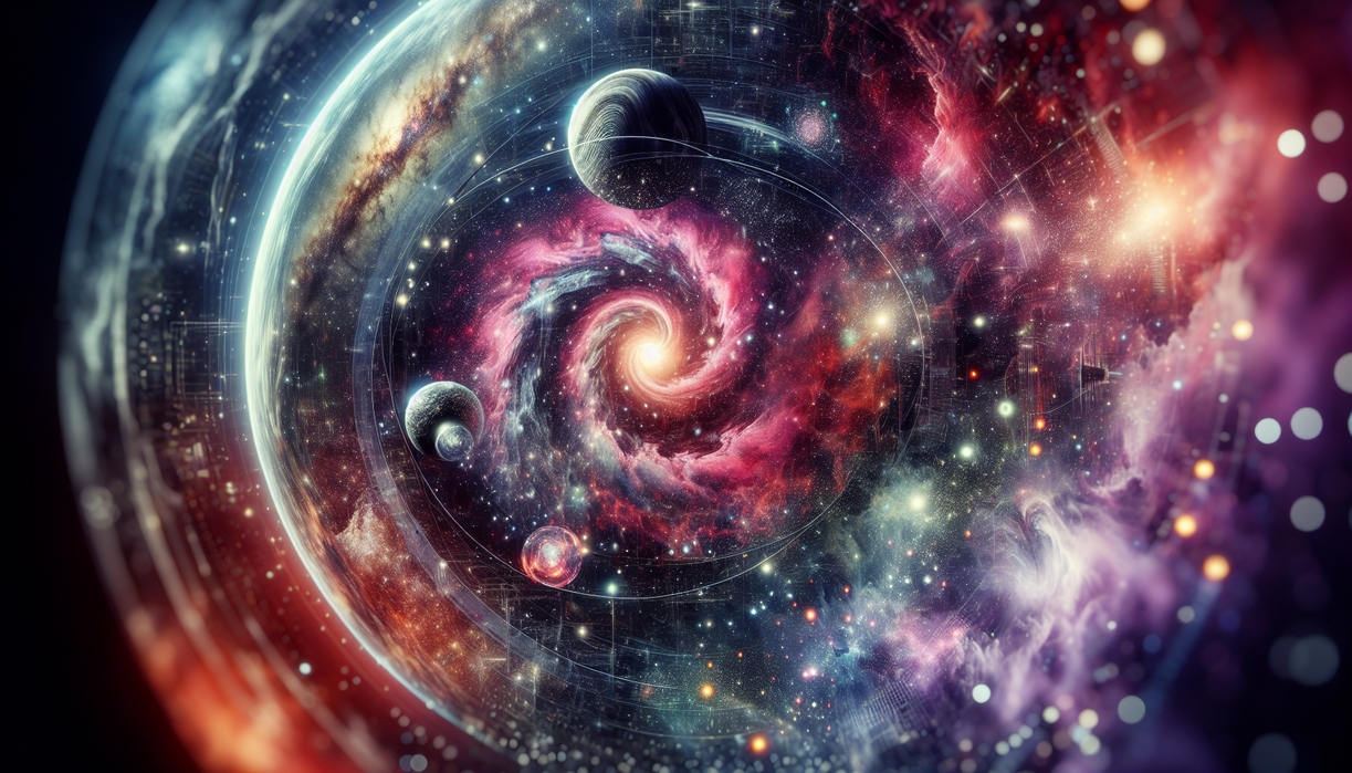 alt_text: "Illustration depicting reimagined concepts of gravity and dark energy in cosmology."