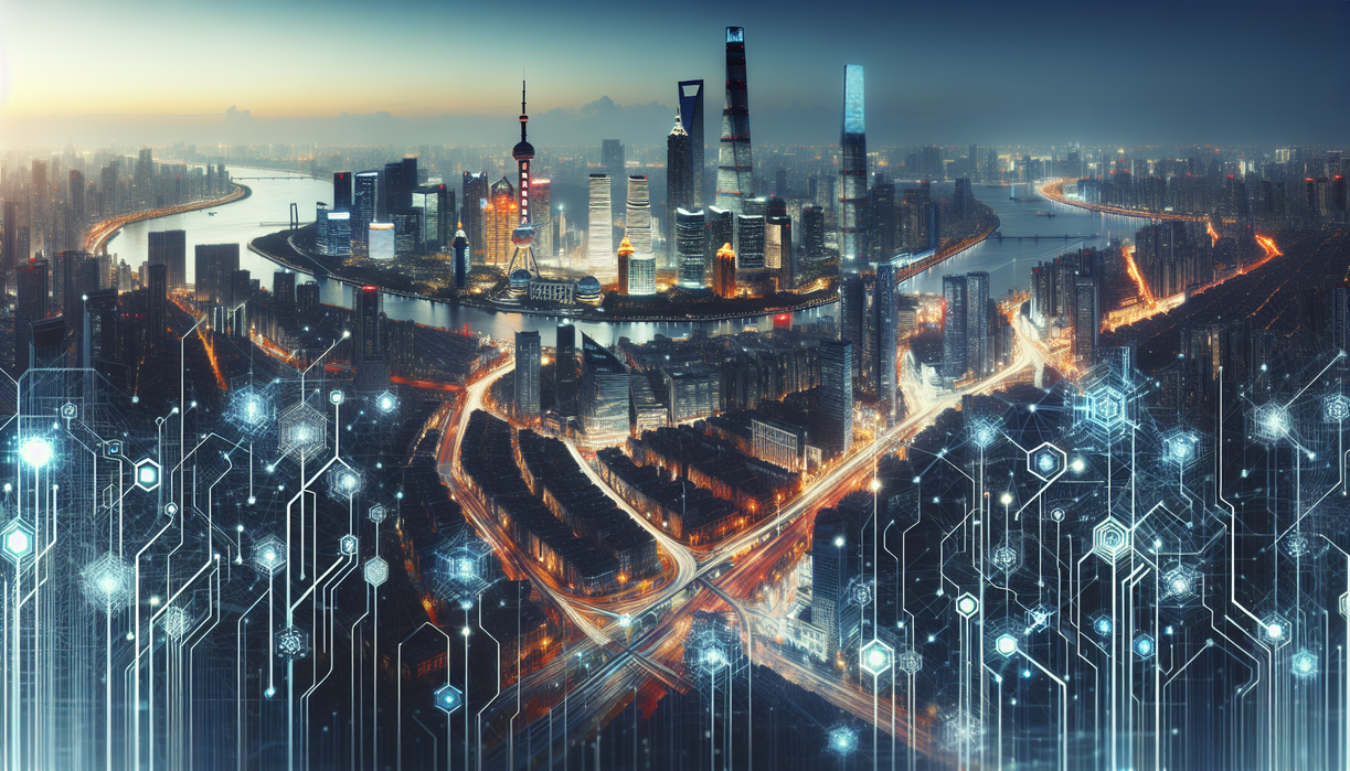 alt_text: Futuristic cityscape with digital connections, highlighting AI's impact on global market access.